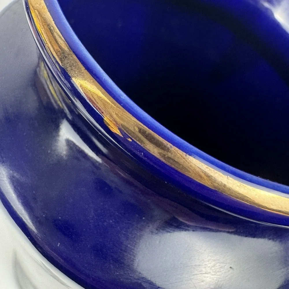 Vtg‎ 1960s Cobalt Blue Japanese Crane Vase Gold Trim Porcelain Japan 11